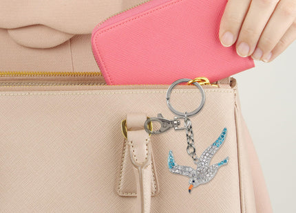 Aqua79 Seagull Keychain, Silver 3D Sparkling Rhinestones Metal Alloy Charm