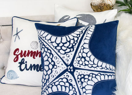 Homey COZY Embroidery Navy Velvet Starfish Throw Pillow Cover,Ocean Blue Series Nautical Decorative Pillow Case Coastal Beach Theme Home Decor 20x20,Cover Only
