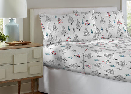 Pointehaven 180 GSM 100% Cotton Flannel Sheet Set - Twin, Pine Tree Red - Warm & Cozy - Pre-Shrunk -Deep Pockets - Elastic All Around-Comfy Double Brushed
