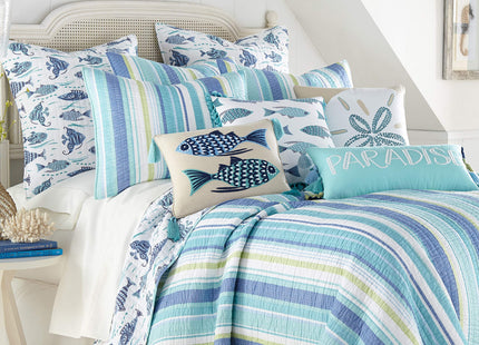 Levtex Home - Laida Beach Quilt Set - Full/Queen Quilt + Two Standard Pillow Shams - Coastal Stripe - Green, Blue, White - Quilt Size (88x92in.) and Pillow Sham Size (26x20in.) - Reversible - Cotton