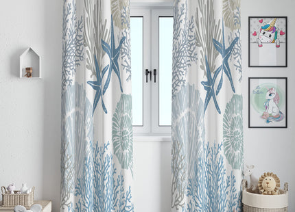 Llylumty Coastal Window Curtains Grommet Drapes Nautical Summer Beach Sea Shells Starfish Themed,Grommet Blackout Curtain for Living Room, Bedroom 2 Panel 42x84 Inch