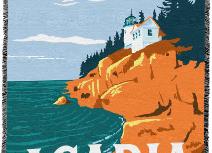 Pure Country Weavers Acadia National Park Blanket 2 - Lighthouse Gift Cotton Tapestry Throw - Made in The USA - 72" x 54"