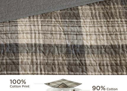 Woolrich Reversible Quilt Cabin Lifestyle Design - All Season, Breathable Coverlet Bedspread Bedding Set, Matching Shams, Oversized Full/Queen, Tasha Plaid Tan/Brown 3 Piece