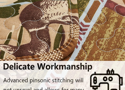 Smuge 3 Piece Moose Bear Cabin Plaid Reversible Quilt Set King,Rustic Home Lodge Quilted Bedspread Coverlet Bedding Set with Wildlife Bears Deer Buck Pine Tree Bear Paw for All Seasons(King,Brown)