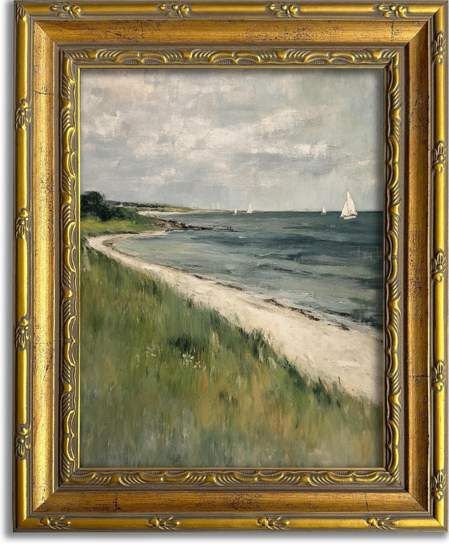 DR.RiftArt Vintage Coastal Sailboat Wall Art, Gold Framed Seascape Decor