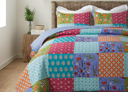 SLPR Urban Retreat 3-Piece Farmhouse Quilt Set - Queen Size Comforter with 2 Pillow Shams: Checkered Rust and Grey Comforter, Lodge Quilted Bedspread Coverlet