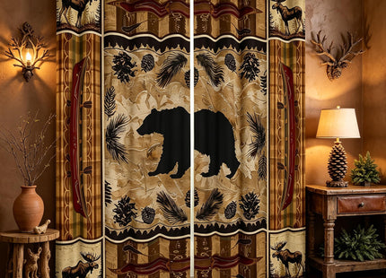 Feelyou Black Bear Curtains Rustic Cabin Decor Window Drapes Treatments for Kids Boys Girls Forest Animals Window Drapes Elk Wildlife Hunting Window Treatments, 52W X 84L,2 Panels