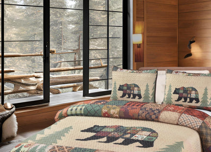 BestGiftEver Bear Themed King Quilt Coverlet Set – Rustic Cabin Bedding