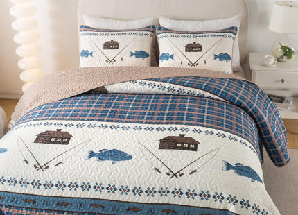 Soul & Lane - Gone Fishing Quilt Set, Lakehouse Bedding, King with 2 Shams