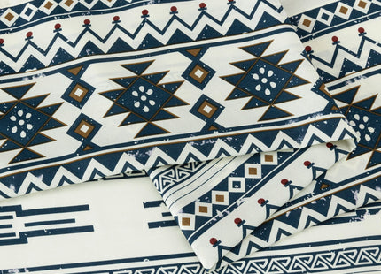 Chezmoi Collection 4-Piece Southwestern Tribal Lodge Bed Sheet Set, Queen Size - Ivory Navy Brown Red Printed Microfiber Soft Breathable Deep Pocket Sheets and Pillowcases Set