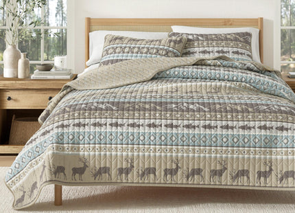 Great Bay Home Lodge Quilt Set - 3-Piece Full/Queen Size Rustic Bedding Set - Lightweight, All-Season, Reversible Bedspread (Rustic Lodge Stripes)