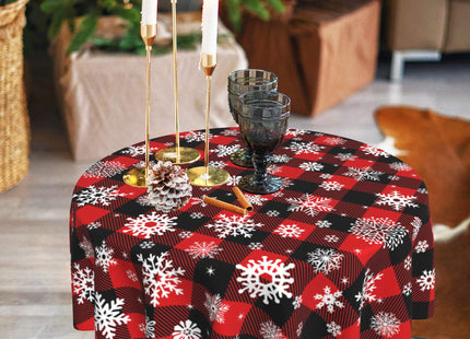 Christmas Round Tablecloth 60 Inch Red Buffalo Plaid Tablecloth Snowflake