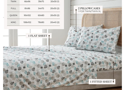 Great Bay Home Queen Coastal Microfiber Sheet Set - 4-Piece Nautical-Printed, Ultra-Soft Sheets - Beach-Themed Bedding Sheets & Pillowcases (Seashell)