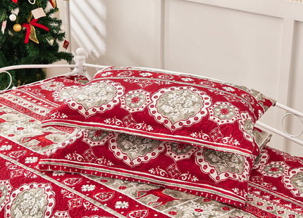 CHINO Christmas Quilts Set Queen Size Rustic Lodge Red Reindeer Bedding, Lightweight Bedspread Coverlet with Christmas Snowflake Pattern Breathable Bed Cover (90"x90")
