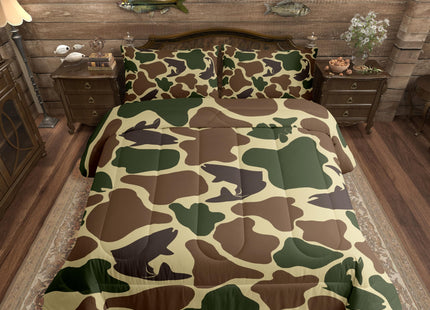 Erosebridal Hunting Fish Bedding Set Camo Army Bass Fishing Comforter Set