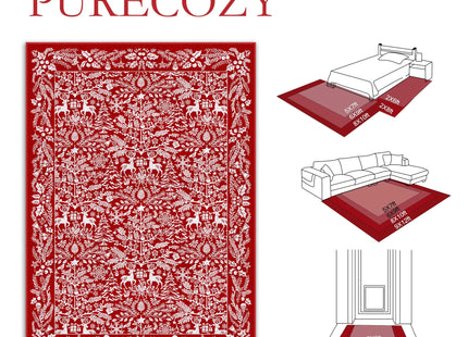 PureCozy Christmas Area Rug 8x10 Machine Washable Xmas Snowflake Holiday Decor Living Room Rugs Low Pile Carpet Indoor Doormat Red Non-Slip Christmas Deer Carpet for Bedroom Kitchen Dining Bathroom