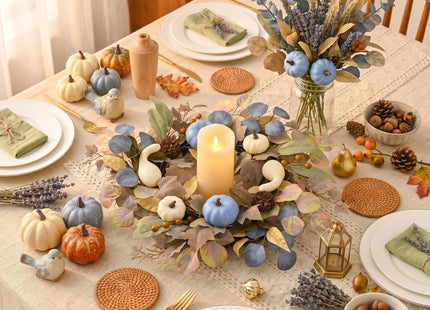 DecorbyHannah 18'' Fall Wreath for Front Door with Lights &Pumpkin Pinecone