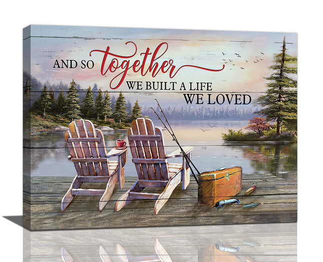 Fishing Wall Art Farmhouse Lake Cabin Pictures Wall Decor Fishing Canvas Prints Painting Decorations Framed Artwork for Bathroom Living Room Bedroom 16"x12"