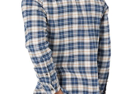 Amazon Essentials Men's Slim-Fit Brushed Cotton Flannel Shirt, Long Sleeve Button Down Collared Plaid, Blue Brown Plaid, Medium