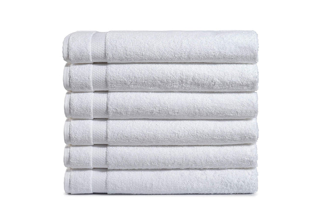 Amazon Basics 6-Pack Bath Towels, 100% Ring Spun Cotton, 600 GSM, Lightweight and Highly Absorbent, Quick Drying, Hotel Quality, 27 x 54 inches, White