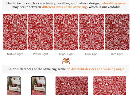 PureCozy Christmas Area Rug 8x10 Machine Washable Xmas Snowflake Holiday Decor Living Room Rugs Low Pile Carpet Indoor Doormat Red Non-Slip Christmas Deer Carpet for Bedroom Kitchen Dining Bathroom