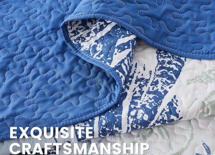 Qucover Coastal Quilt Sets King Size 106x98in, Reversible Microfiber Quilts with 2 Shams Soft Lightweight Beach Bedding Bedspread Coverlet Summer Comforter Set for All Season, Navy Blue