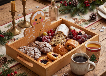 Sliner Christmas Wood Serving Tray with Handles, Gingerbread Man