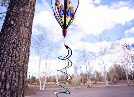 In the Breeze Chickadee Birdhouse 6-Panel Kinetic Hot Air Balloon Wind Spinner,12" W x 42" H x 12" D,1053