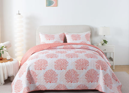 Soul & Lane - Coral Coastal Quilt Set, Beach Bedding, King with 2 Shams