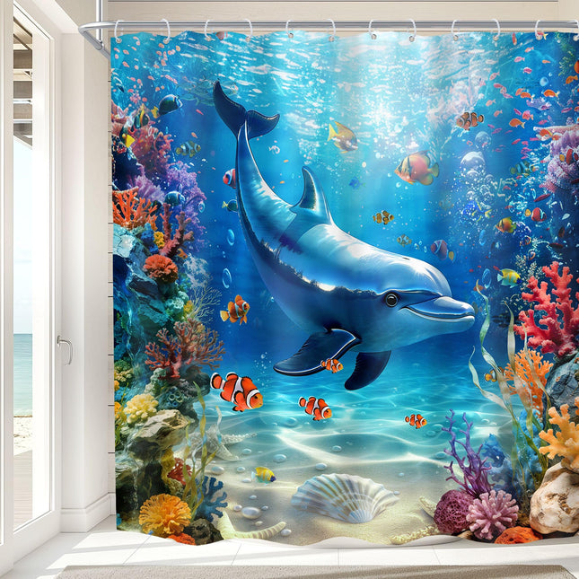 Ocean Dolphin Shower Curtain Underwater Beach Nautical Bathroom Decor 72x72