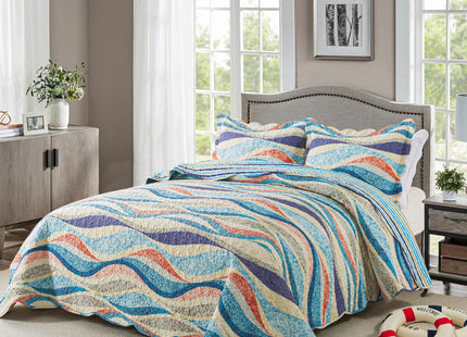 HoneiLife King Quilt Bedding Set - 3 Pieces Beach Quilt Sets Coastal Bedspreads Ocean Coverlets Microfiber Bed Cover All Season Quilts