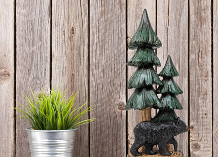 BestGiftEver Rustic Bear with Pine Tree Tabletop Figurine