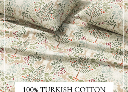 Great Bay Home Christmas Flannel Sheet Set Twin Size - 100% Turkish Cotton, Double-Brushed, Winter Bed Sheets - Ultra-Soft, Cozy, 3-Piece Holiday Bedding Set (Woodland Deer)