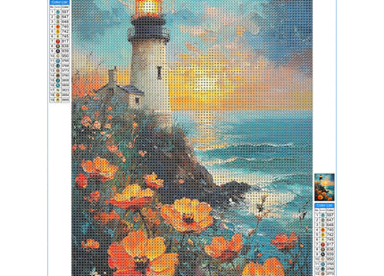 GDYEEH DIY Lighthouse 5D Diamond Art Kits, Round Full Drill Sparkling Poppies Diamond Painting Picture, Moon Night Painting by Numbers Art Kits for Adults Beginners Home Wall Decor 12x16 inch