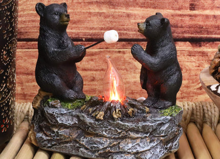 Ebros Whimsical Rustic Forest Black Bears Father and Son Making Marshmallow Smores by Bonfire Campfire Night Light Small Statue Woodland Cabin Lodge Decor Bear Figurine As Decorative Home Accent