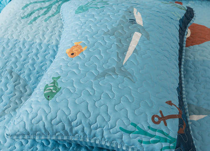 Soul & Lane - Ocean Fish Quilt Set, Kids Sea Bedding, Twin with 1 Sham