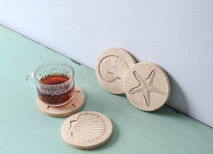 Beach Coasters for Drink 4PCS Absorbent Starfish Seashell Round Coasters
