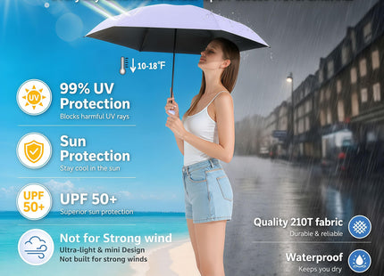 BAODINI Mini Travel Umbrella with UV Sun Protection, Compact Pocket-Size