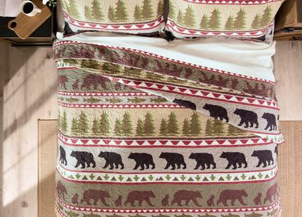 Carstens, Inc. Bear Stripe Rustic Cabin 3-Piece Quilt Set, King