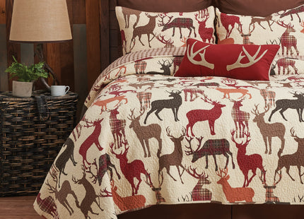 C&F Home Colton Tan Lodge Rustic Cabin Deer Cotton 3 Piece King Machine Washable Reversible Quilt Set King 3 Piece Set Tan