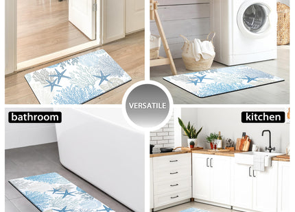 Coastal Kitchen Rugs and Mats Set of 2 Beach Nautical Blue Kitchen Decor Anti Fatigue Cushioned Kitchen Floor Mats Non Slip Waterproof Standing Mat for Laundry Office