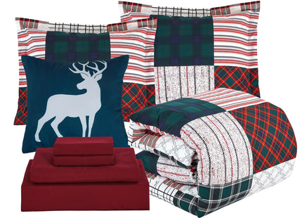 Elegant Comfort Silky Soft 8-Piece Cabin Lodge Bed-in-a-Bag Comforter Set, Includes 4pc Smart Sheet Set, Comforter, Decorative Pillow, Matching Pillowcases and Shams - Twin/Twin XL, Burgundy