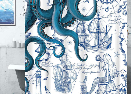 Fungarth Funny Scuba Octopus Shower Curtain Teal Blue Sea Ocean Kraken Shower Curtains for Bathroom Cool Nautical Anchor Fish Waterproof Fabric Bath Curtain Decor with Hooks (Teal, 72” x 72”)