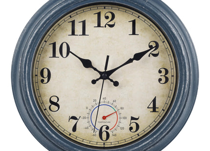 Horizent Outdoor Clocks Waterproof with Thermometer Rustic Coastal Wall Clock Decor for Patio Pool Garden(12 Inch,Blue)