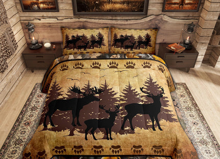 Erosebridal Deer Comforter Set Hunting Bedding Set for Kids Boys Girls Cabin Farmhouse Woodland Animal Comforter Camo Bedroom Decor Warm Rustic Leaves Antlers Wolf Bear Tree Duvet Quilt