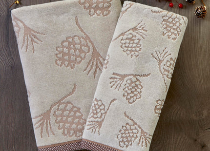 SKL Home Fall/Winter/Christmas Pinecone Hand Towel Set-2pc, Jacquard, Wheat