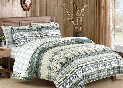 Chezmoi Collection Ridge 7-Piece Northwest Cabin Lodge Bed in a Bag Full Comforter Set - Multicolor Pine Tree Fish Deer Printed Microfiber Bedding Set