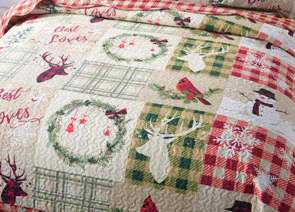 TT LINENS 3 Piece Christmas Quilt Set Queen, Rustic Lodge Deer Snowman Printed Bedspread Coverlet, Lightweight Holiday Bedding B009(Queen)