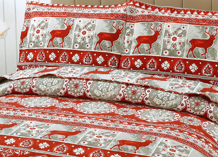 CHINO Christmas Quilts Set Queen Size Rustic Lodge Red Reindeer Bedding, Lightweight Bedspread Coverlet with Christmas Snowflake Pattern Breathable Bed Cover (90"x90")