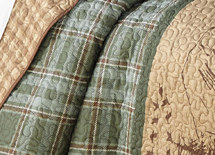 BLACK FOREST DECOR Woodland Sage Bear & Moose Wildlife Quilt Bed Set